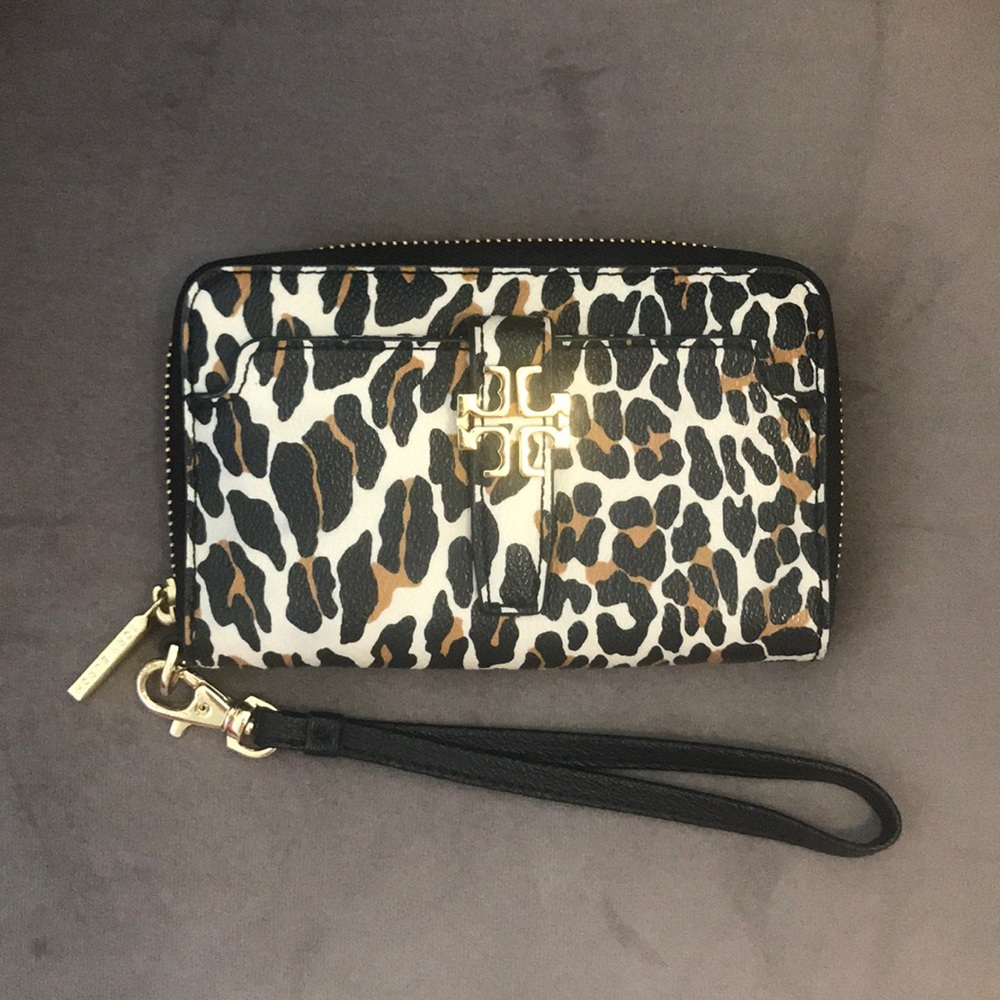 Tory Burch Leopard Leather Wristlet